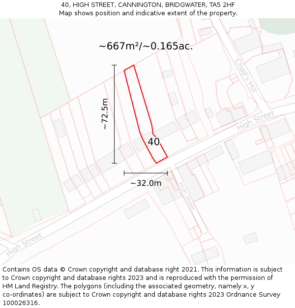 40, HIGH STREET, CANNINGTON, BRIDGWATER, TA5 2HF: Plot and title map