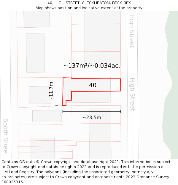 40, HIGH STREET, CLECKHEATON, BD19 3PX: Plot and title map
