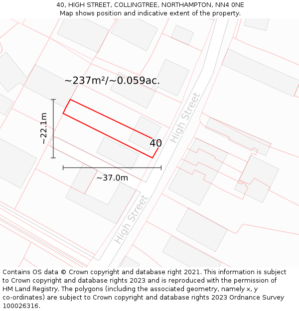 40, HIGH STREET, COLLINGTREE, NORTHAMPTON, NN4 0NE: Plot and title map