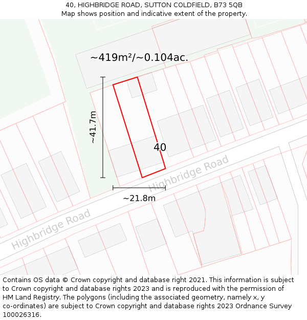 40, HIGHBRIDGE ROAD, SUTTON COLDFIELD, B73 5QB: Plot and title map