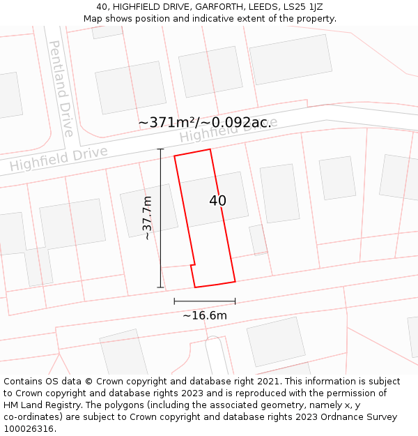 40, HIGHFIELD DRIVE, GARFORTH, LEEDS, LS25 1JZ: Plot and title map