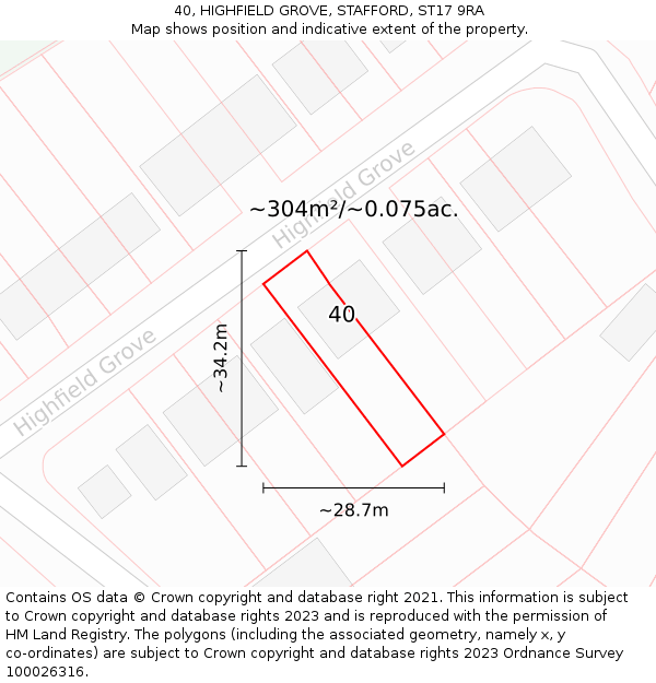 40, HIGHFIELD GROVE, STAFFORD, ST17 9RA: Plot and title map