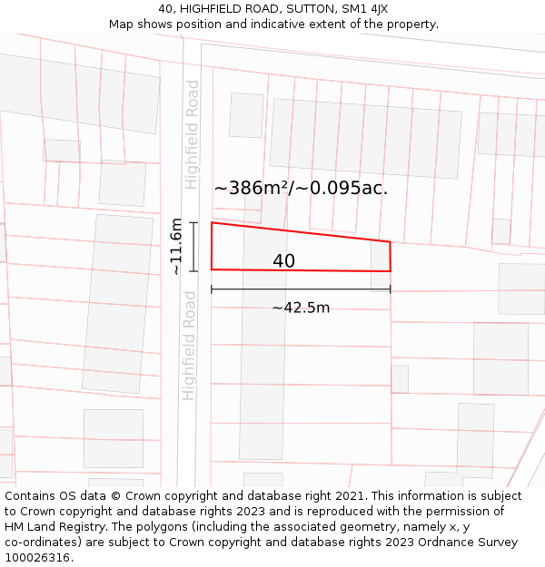 40, HIGHFIELD ROAD, SUTTON, SM1 4JX: Plot and title map