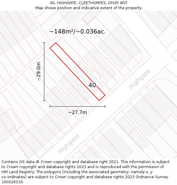 40, HIGHGATE, CLEETHORPES, DN35 8NT: Plot and title map
