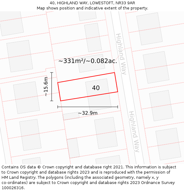 40, HIGHLAND WAY, LOWESTOFT, NR33 9AR: Plot and title map