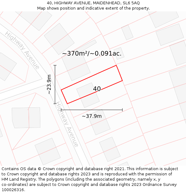 40, HIGHWAY AVENUE, MAIDENHEAD, SL6 5AQ: Plot and title map