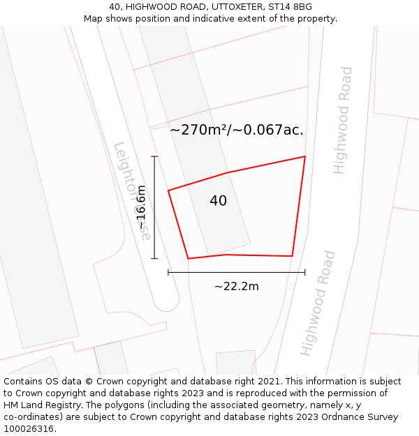40, HIGHWOOD ROAD, UTTOXETER, ST14 8BG: Plot and title map