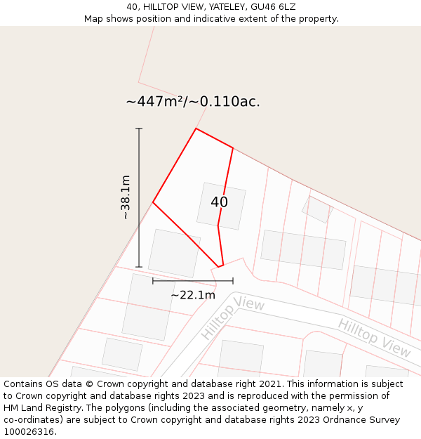 40, HILLTOP VIEW, YATELEY, GU46 6LZ: Plot and title map