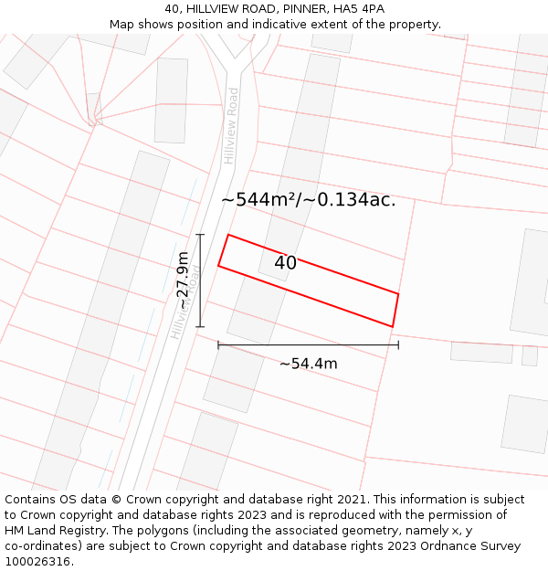 40, HILLVIEW ROAD, PINNER, HA5 4PA: Plot and title map