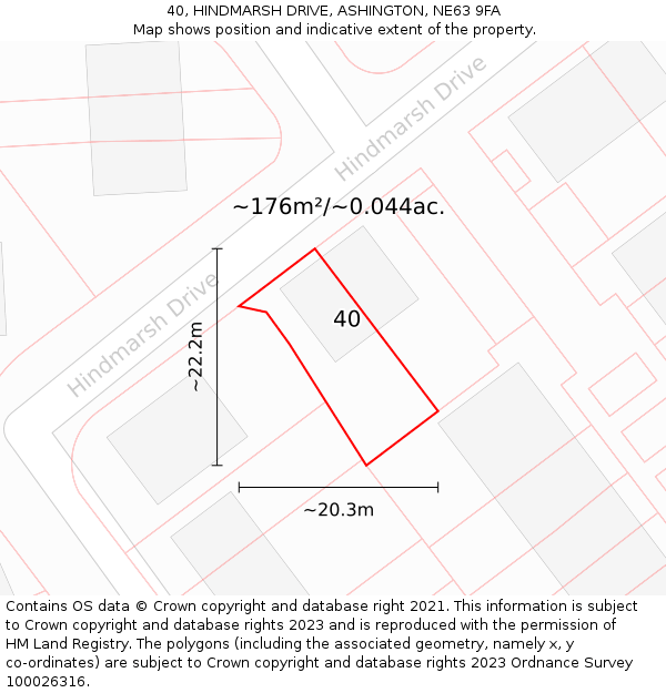 40, HINDMARSH DRIVE, ASHINGTON, NE63 9FA: Plot and title map