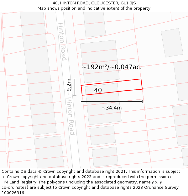 40, HINTON ROAD, GLOUCESTER, GL1 3JS: Plot and title map