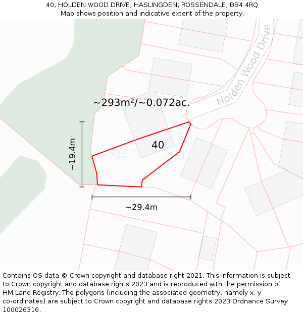40, HOLDEN WOOD DRIVE, HASLINGDEN, ROSSENDALE, BB4 4RQ: Plot and title map