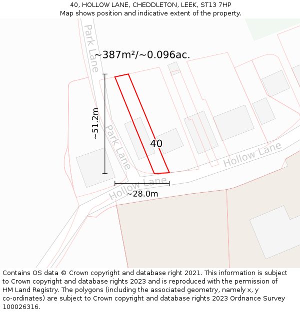 40, HOLLOW LANE, CHEDDLETON, LEEK, ST13 7HP: Plot and title map