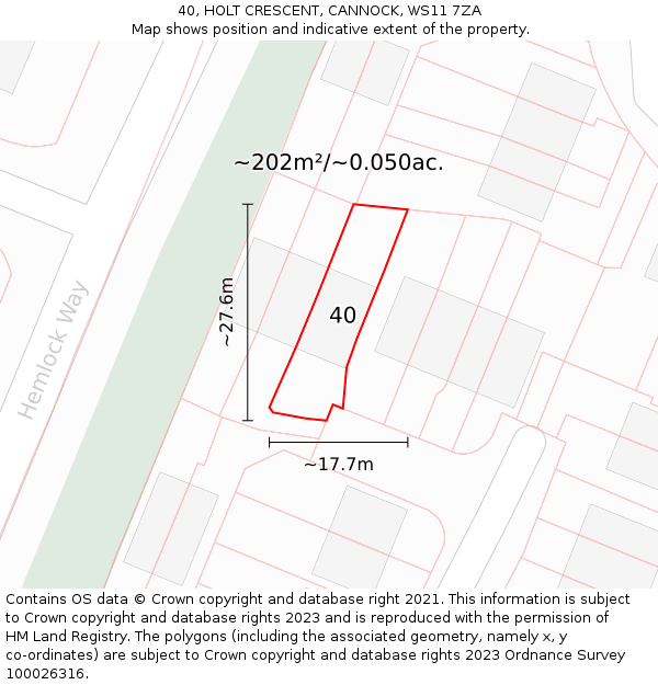 40, HOLT CRESCENT, CANNOCK, WS11 7ZA: Plot and title map
