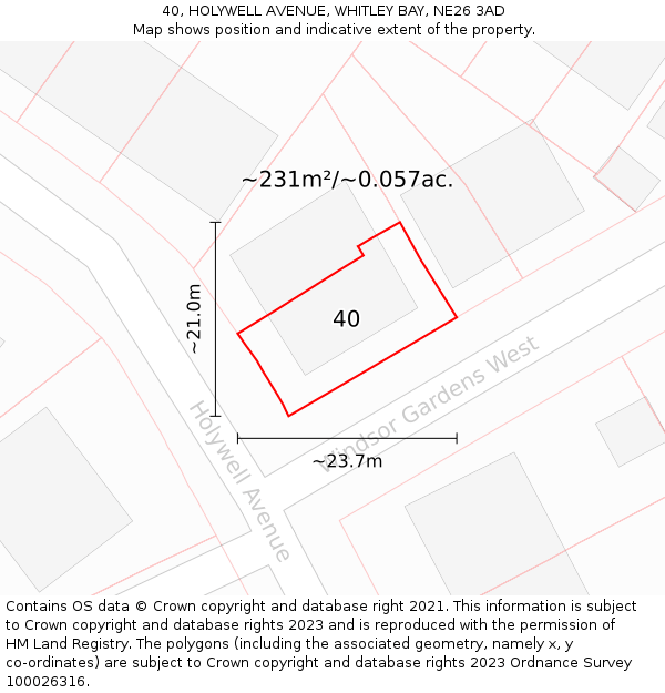 40, HOLYWELL AVENUE, WHITLEY BAY, NE26 3AD: Plot and title map