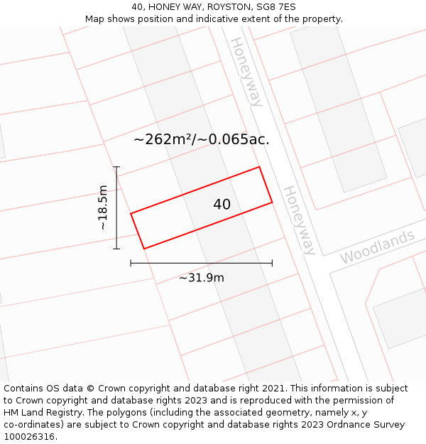 40, HONEY WAY, ROYSTON, SG8 7ES: Plot and title map