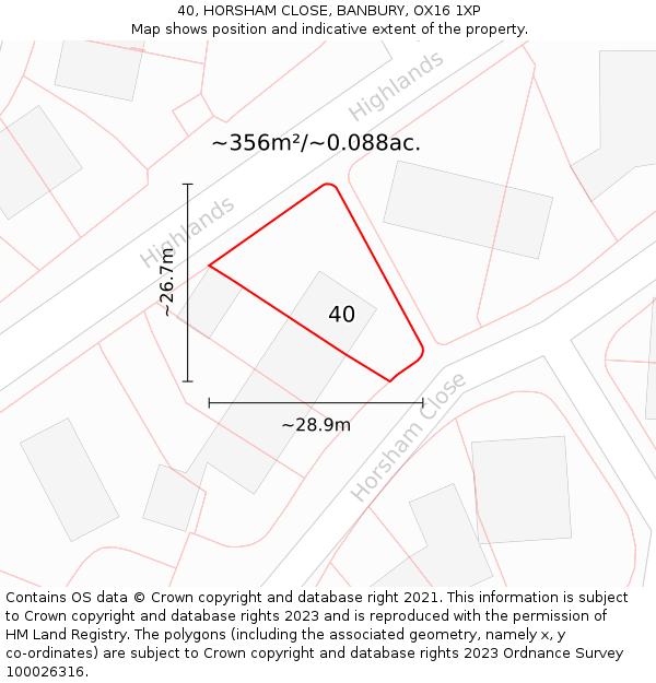 40, HORSHAM CLOSE, BANBURY, OX16 1XP: Plot and title map