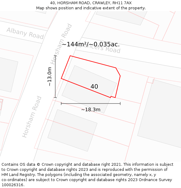40, HORSHAM ROAD, CRAWLEY, RH11 7AX: Plot and title map