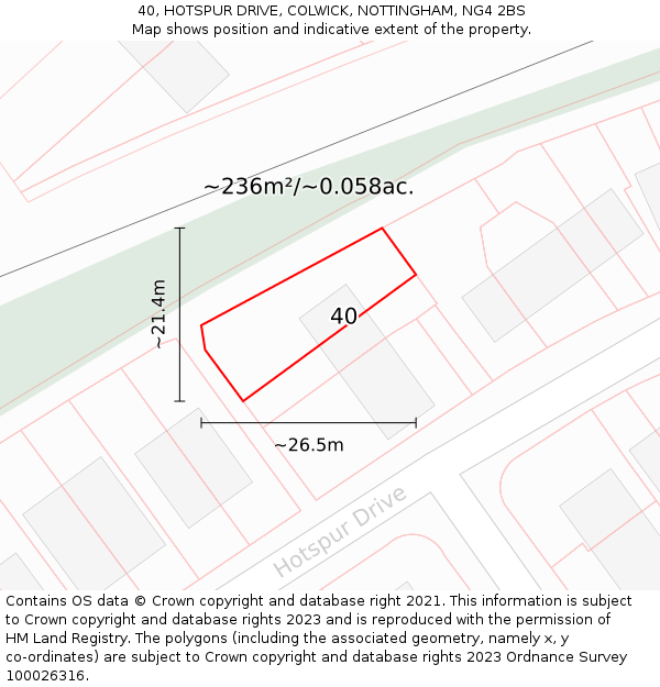40, HOTSPUR DRIVE, COLWICK, NOTTINGHAM, NG4 2BS: Plot and title map