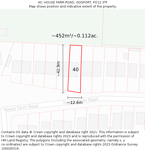 40, HOUSE FARM ROAD, GOSPORT, PO12 3TF: Plot and title map