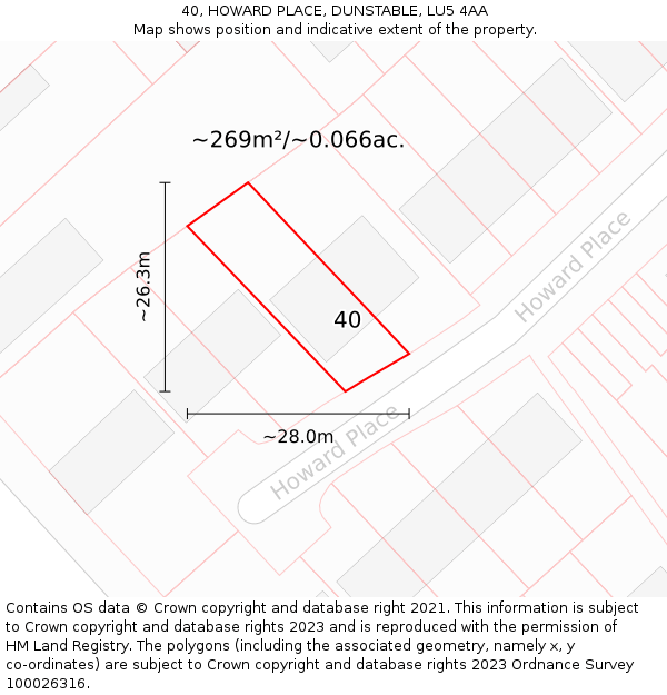 40, HOWARD PLACE, DUNSTABLE, LU5 4AA: Plot and title map