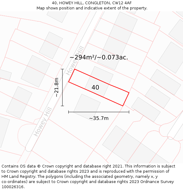40, HOWEY HILL, CONGLETON, CW12 4AF: Plot and title map