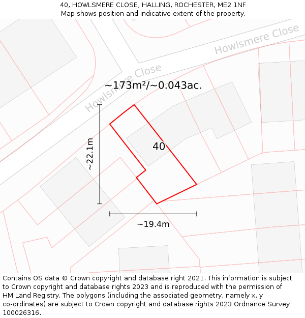 40, HOWLSMERE CLOSE, HALLING, ROCHESTER, ME2 1NF: Plot and title map