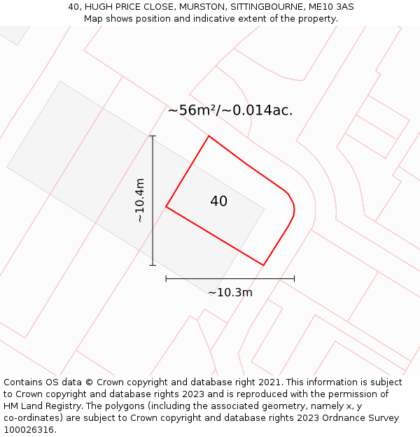 40, HUGH PRICE CLOSE, MURSTON, SITTINGBOURNE, ME10 3AS: Plot and title map