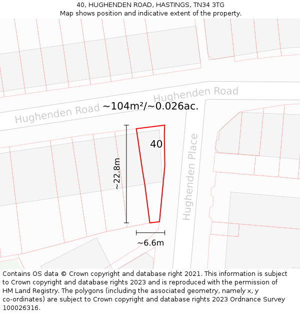 40, HUGHENDEN ROAD, HASTINGS, TN34 3TG: Plot and title map