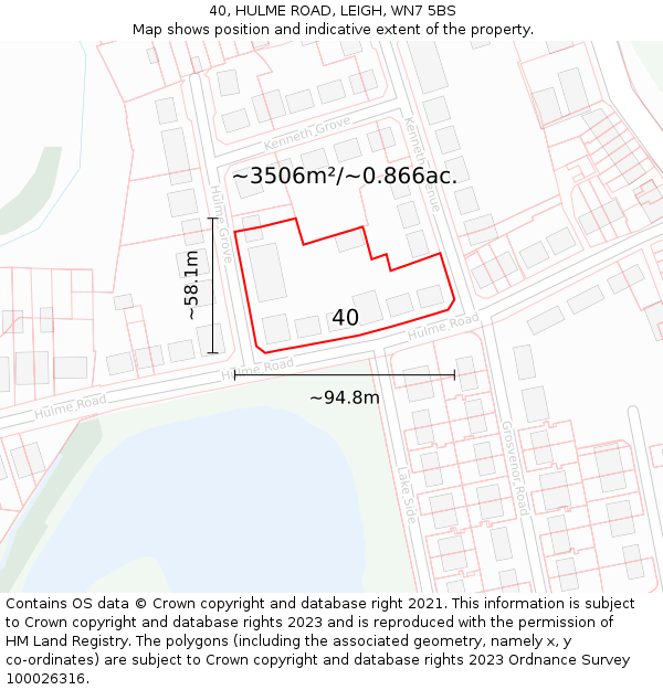 40, HULME ROAD, LEIGH, WN7 5BS: Plot and title map