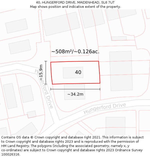 40, HUNGERFORD DRIVE, MAIDENHEAD, SL6 7UT: Plot and title map