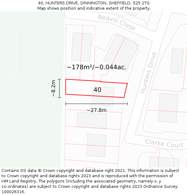 40, HUNTERS DRIVE, DINNINGTON, SHEFFIELD, S25 2TG: Plot and title map
