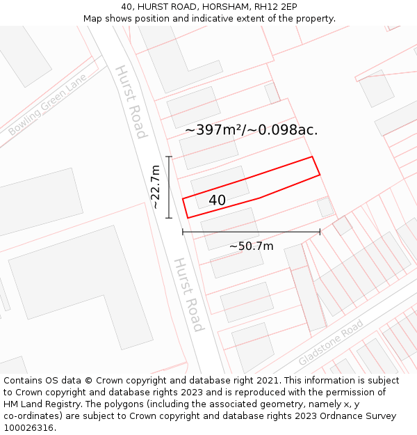 40, HURST ROAD, HORSHAM, RH12 2EP: Plot and title map