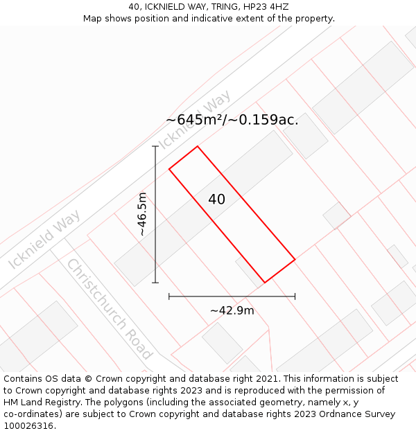 40, ICKNIELD WAY, TRING, HP23 4HZ: Plot and title map
