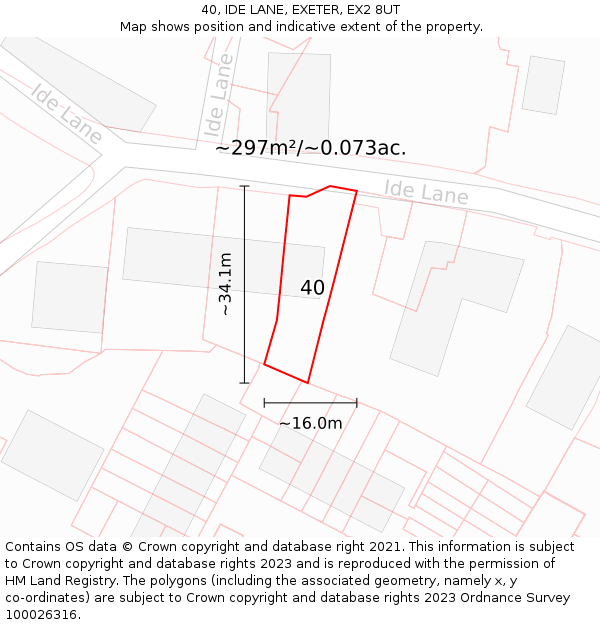 40, IDE LANE, EXETER, EX2 8UT: Plot and title map