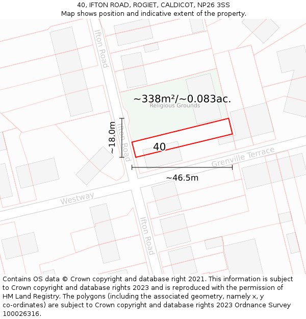 40, IFTON ROAD, ROGIET, CALDICOT, NP26 3SS: Plot and title map
