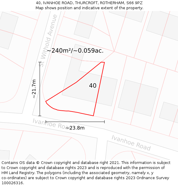 40, IVANHOE ROAD, THURCROFT, ROTHERHAM, S66 9PZ: Plot and title map