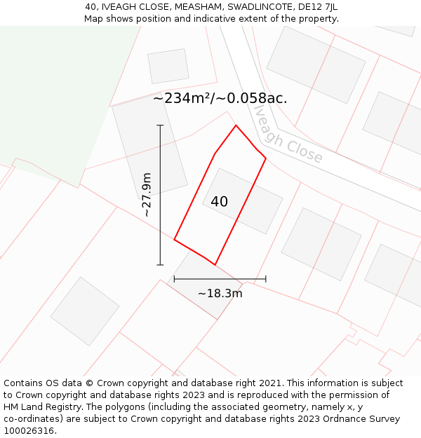 40, IVEAGH CLOSE, MEASHAM, SWADLINCOTE, DE12 7JL: Plot and title map