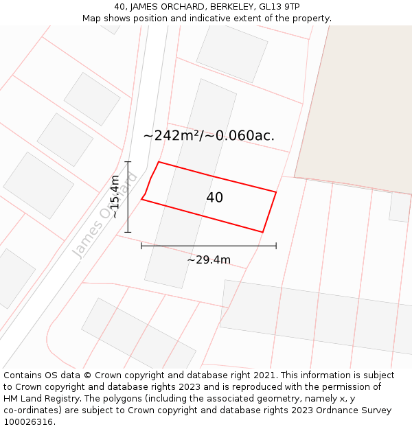 40, JAMES ORCHARD, BERKELEY, GL13 9TP: Plot and title map