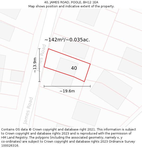 40, JAMES ROAD, POOLE, BH12 1EA: Plot and title map
