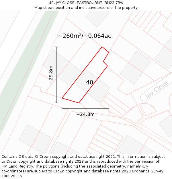 40, JAY CLOSE, EASTBOURNE, BN23 7RW: Plot and title map