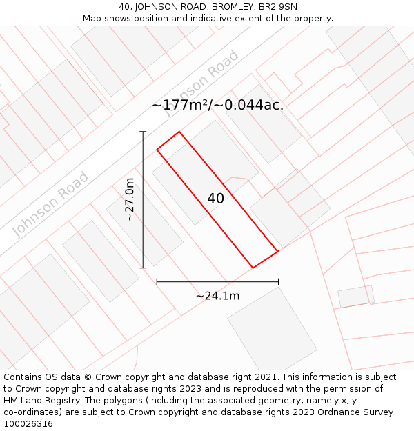 40, JOHNSON ROAD, BROMLEY, BR2 9SN: Plot and title map