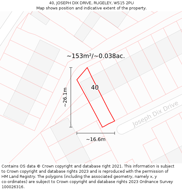 40, JOSEPH DIX DRIVE, RUGELEY, WS15 2PU: Plot and title map