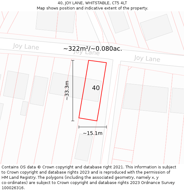 40, JOY LANE, WHITSTABLE, CT5 4LT: Plot and title map