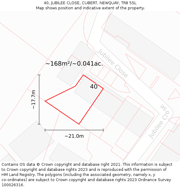 40, JUBILEE CLOSE, CUBERT, NEWQUAY, TR8 5SL: Plot and title map