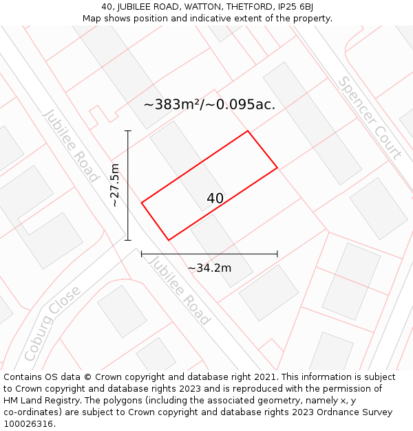 40, JUBILEE ROAD, WATTON, THETFORD, IP25 6BJ: Plot and title map