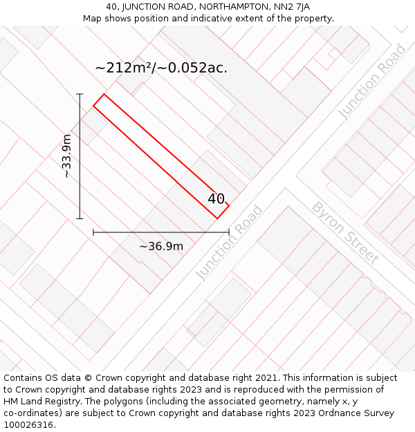 40, JUNCTION ROAD, NORTHAMPTON, NN2 7JA: Plot and title map