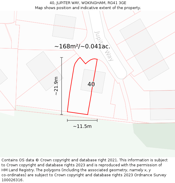 40, JUPITER WAY, WOKINGHAM, RG41 3GE: Plot and title map