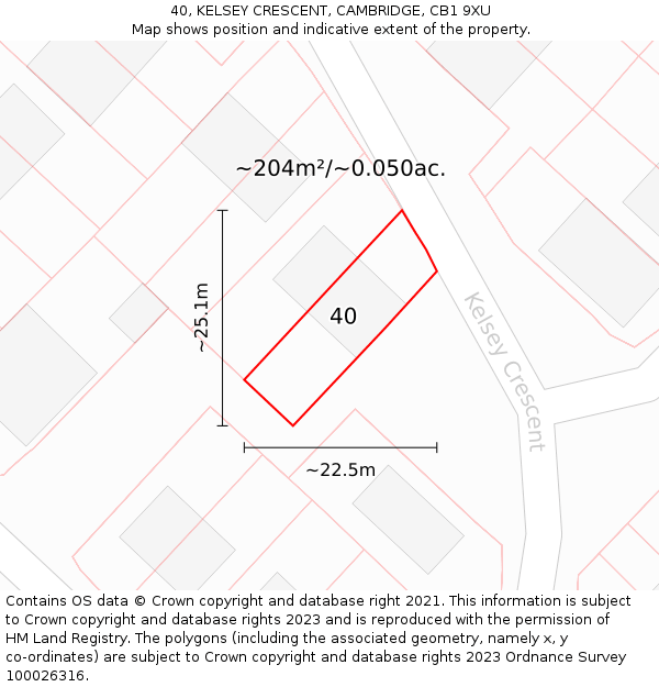 40, KELSEY CRESCENT, CAMBRIDGE, CB1 9XU: Plot and title map