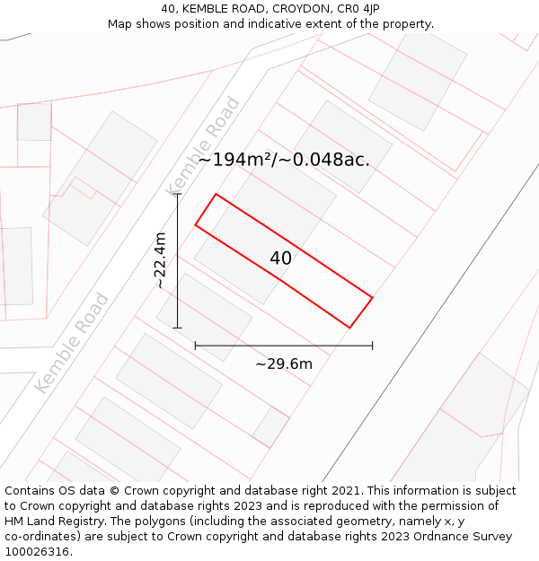40, KEMBLE ROAD, CROYDON, CR0 4JP: Plot and title map